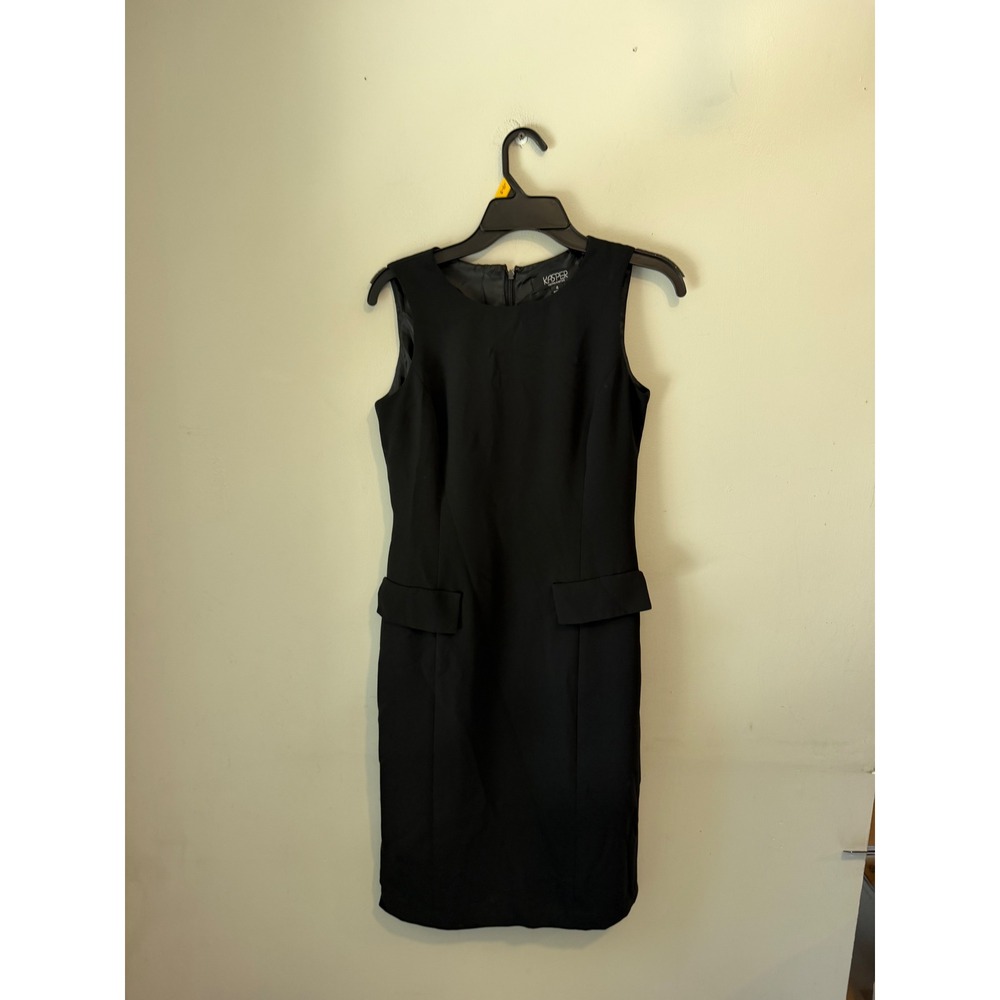Kasper Separates Womens Black Sleeveless Sheath Dress Faux Pockets Size 4